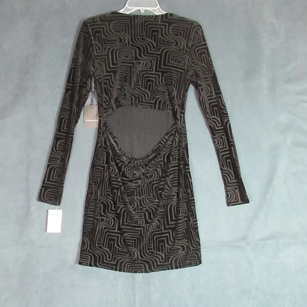 Trouve Dress Women Medium Black Velvet Geometric Dark Romance Goth Vamp Club NWT